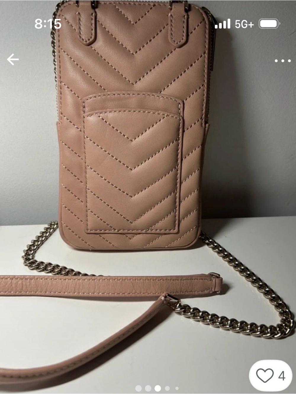 kate spade Blush Quilted Chevron Leather Crossbody Phone Bag with Chain Strap - Picture 2 of 5